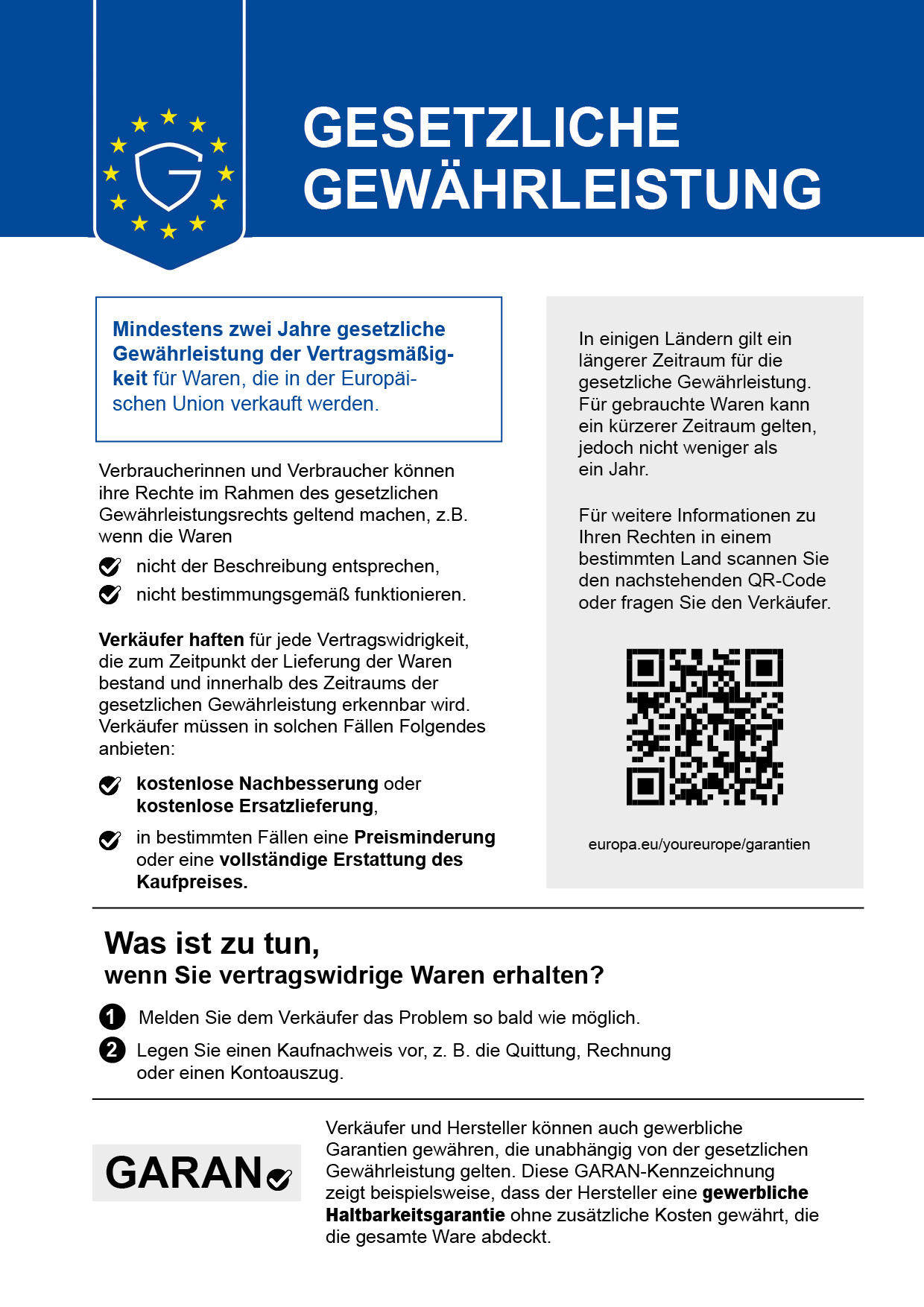 EU-Gewährleistungslabel – Informationen zur gesetzlichen Gewährleistung